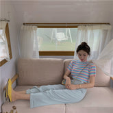 Bunt gestreiftes Crop-Shirt mit Stehkragen